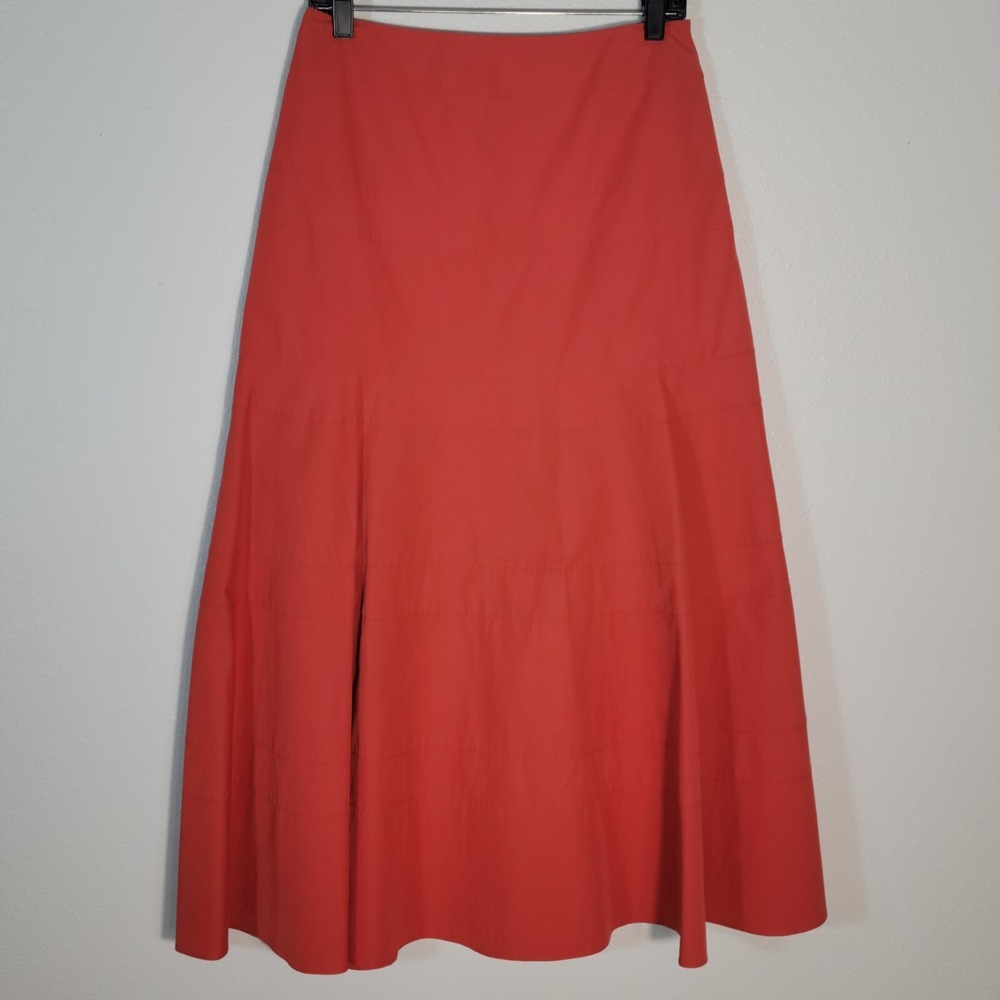 Eccoci Skirt Burnt Orange A Line Tiered Pleated Maxi Boho Soft Zip Up Women 6
